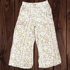 JOIE Anthropologie Floral Vines Yellow Linen Wide Leg Crop Pants SMALL